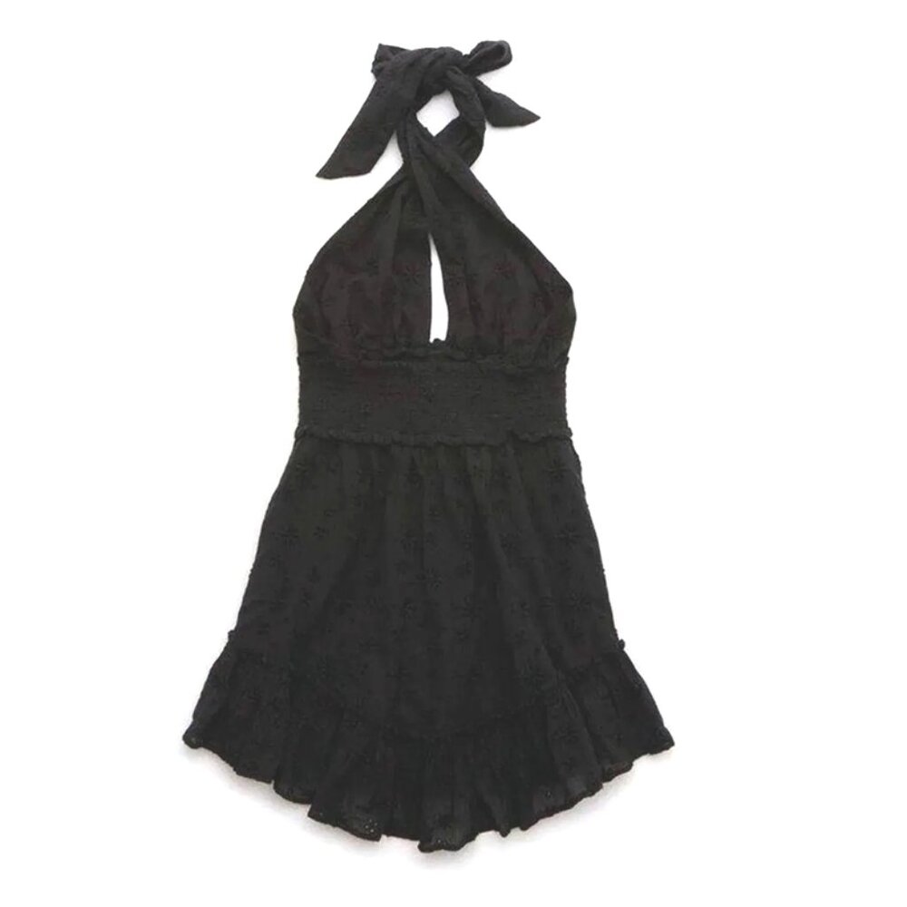 Aerie Spring Fling Eyelet Halter Mini Dress